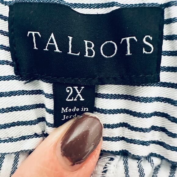 Talbots Pull On Striped Crop Pants Size 2X White Grey Classic Nautical Office - Picture 6 of 9